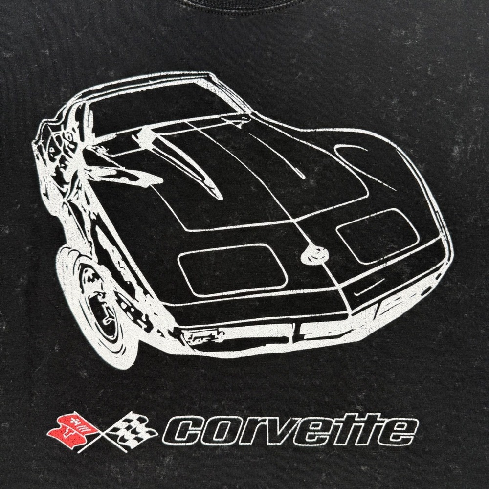 GM Official Corvette C3 Graphic T-Shirt Mens Large Black Mineral Wash 68 Logo